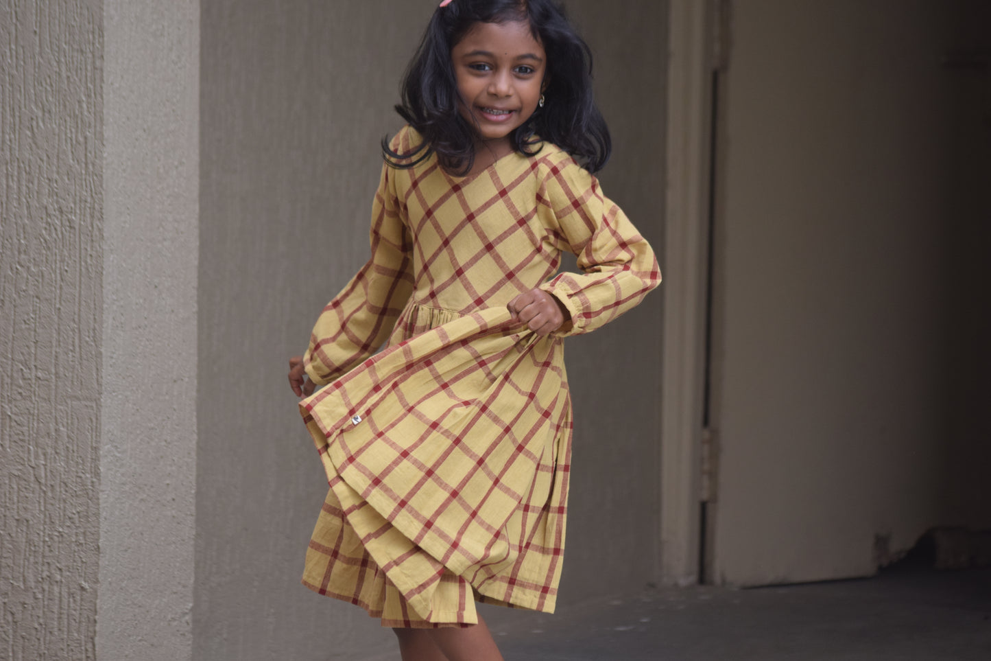 Checked Tie-Back Dress